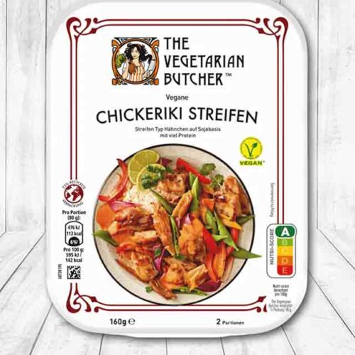 Eine Packung Chickeriki Streifen von The Vegetarian Butcher