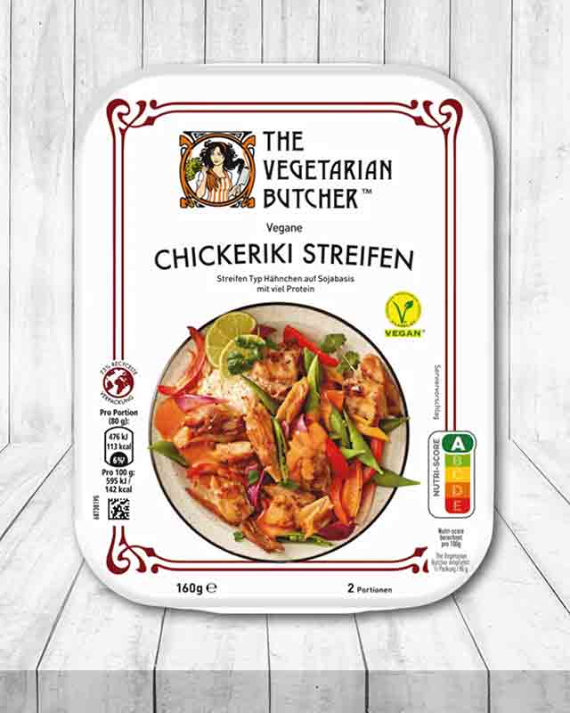 Eine Packung Chickeriki Streifen von The Vegetarian Butcher