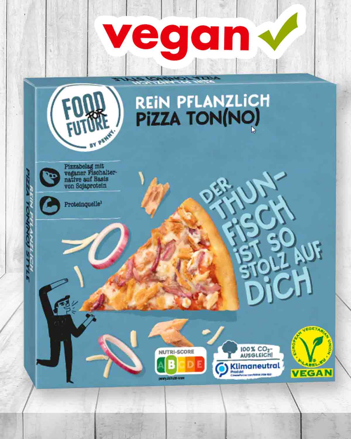 Die Food for Future Pizza Ton(no) ist eine vegane und vegetarische Thunfischpizza. Vegane Thunfisch Pizza von Penny