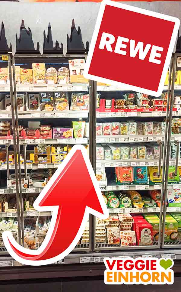 Veganes Fertiggericht im Kühlschrank bei Rewe Kühlregal mit Fertiggerichten bei Rewe