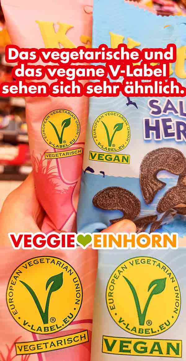 Veganes und vegetarisches V-Label Das vegane und das vegetarische V-Label auf zwei Packungen Katjes