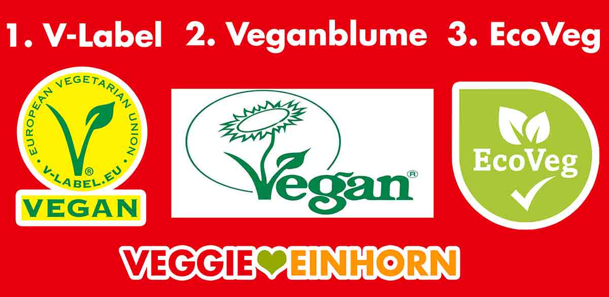 V-Label, Veganblume und EcoVeg Logo V-Label, Veganblume und EcoVeg Zeichen