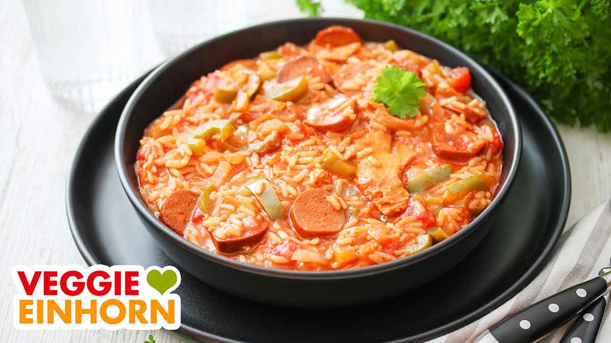 Das Jambalaya ist vegetarisch und vegan. Veganes Jambalaya