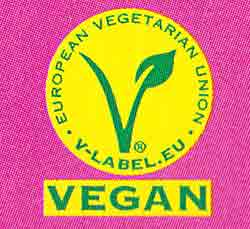 Vegan Logo von der Packung des Grün Ohr Hasen Eis von Katjes Vegan Zeichen auf der Katjes Grünohrhasen Eiscreme