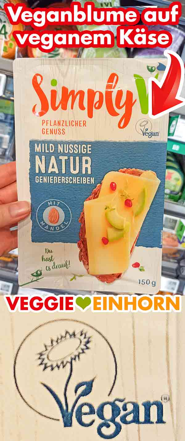 Der vegane Käse von Simply V trägt das Vegan Siegel Veganblume. Veganer Käse mit Vegan Siegel Veganblume