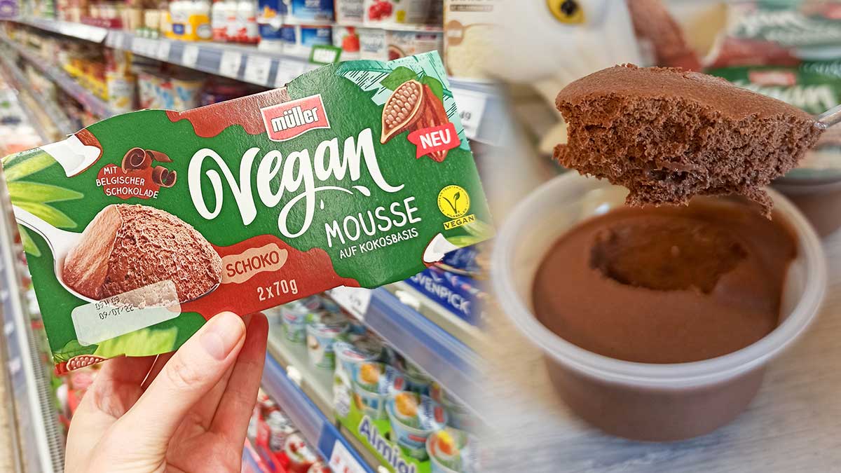 Das Vegan Mousse Schoko von Müller ist auf Kokosbasis. Veganes Mousse au Chocolat von Müller Milch