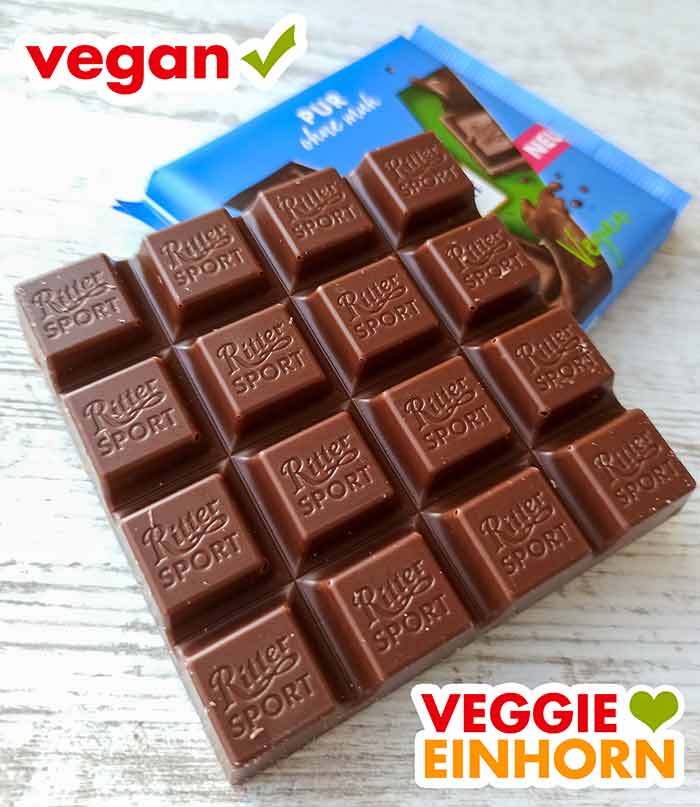 Vegane Schokolade Pur ohne muh der Marke Ritter Sport Ritter Sport Tafel der veganen Sorte Pur ohne muh