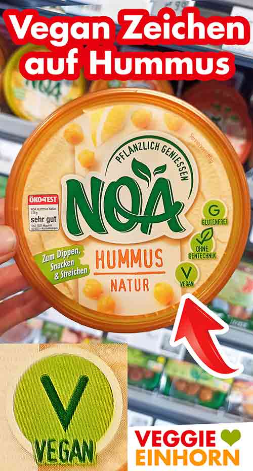 Noa Hummus mit Vegan Symbol Eine Packung Hummus mit Vegan Zeichen
