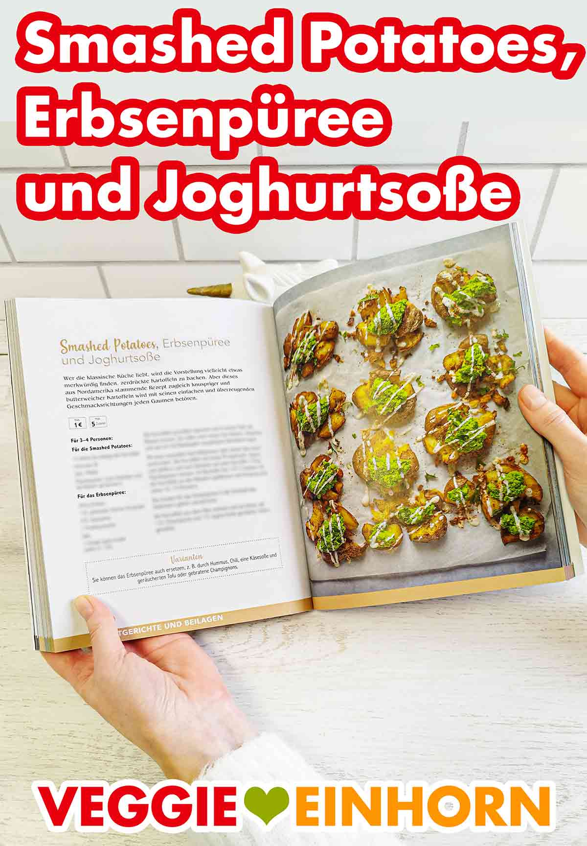 Marie Laforêt Vegan und Günstig - Smashed Potatoes, Erbsenpüree und Joghurtsoße Smashed Potatoes, Erbsenpüree und Joghurtsoße im Kochbuch Vegan und Günstig von Marie Laforêt