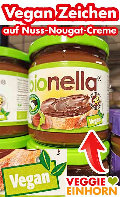 Bionella mit Vegan Symbol Ein Glas Bionella mit Vegan Zeichen