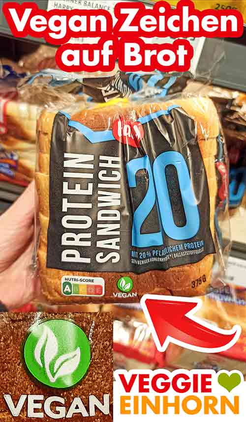 Harry Protein Sandwich mit Vegan Zeichen Eine Packung Brot mit Vegan Symbol