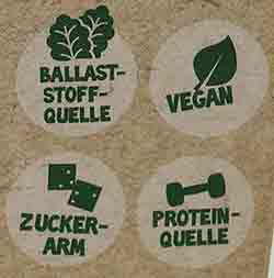 Auf der Packung ist ein Vegan Logo des Herstellers. Vegan Zeichen auf der Packung