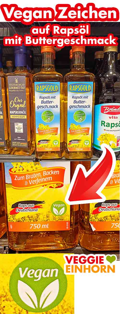 Rapsgold Öl mit Buttergeschmack mit Vegan Symbol Rapsöl mit Buttergeschmack mit Vegan Zeichen