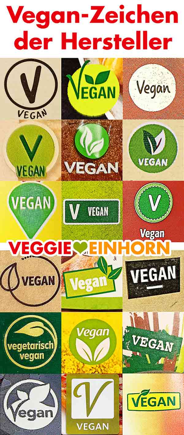 Vegan Zeichen von Lebensmittel Packungen Verschiedene Vegan Zeichen von Lebensmitteln
