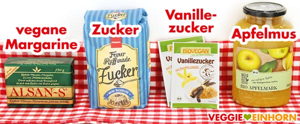 Vegan backen mit Margarine und Apfelmus vegane Margarine, Vanillezucker, Apfelmus