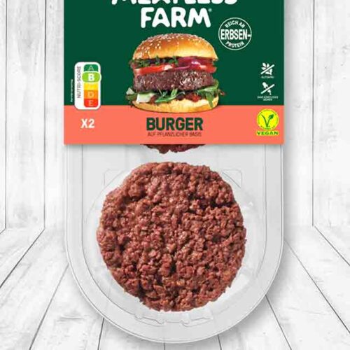 Eine Packung Meatless Farm Burger