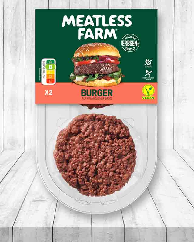 Eine Packung Meatless Farm Burger