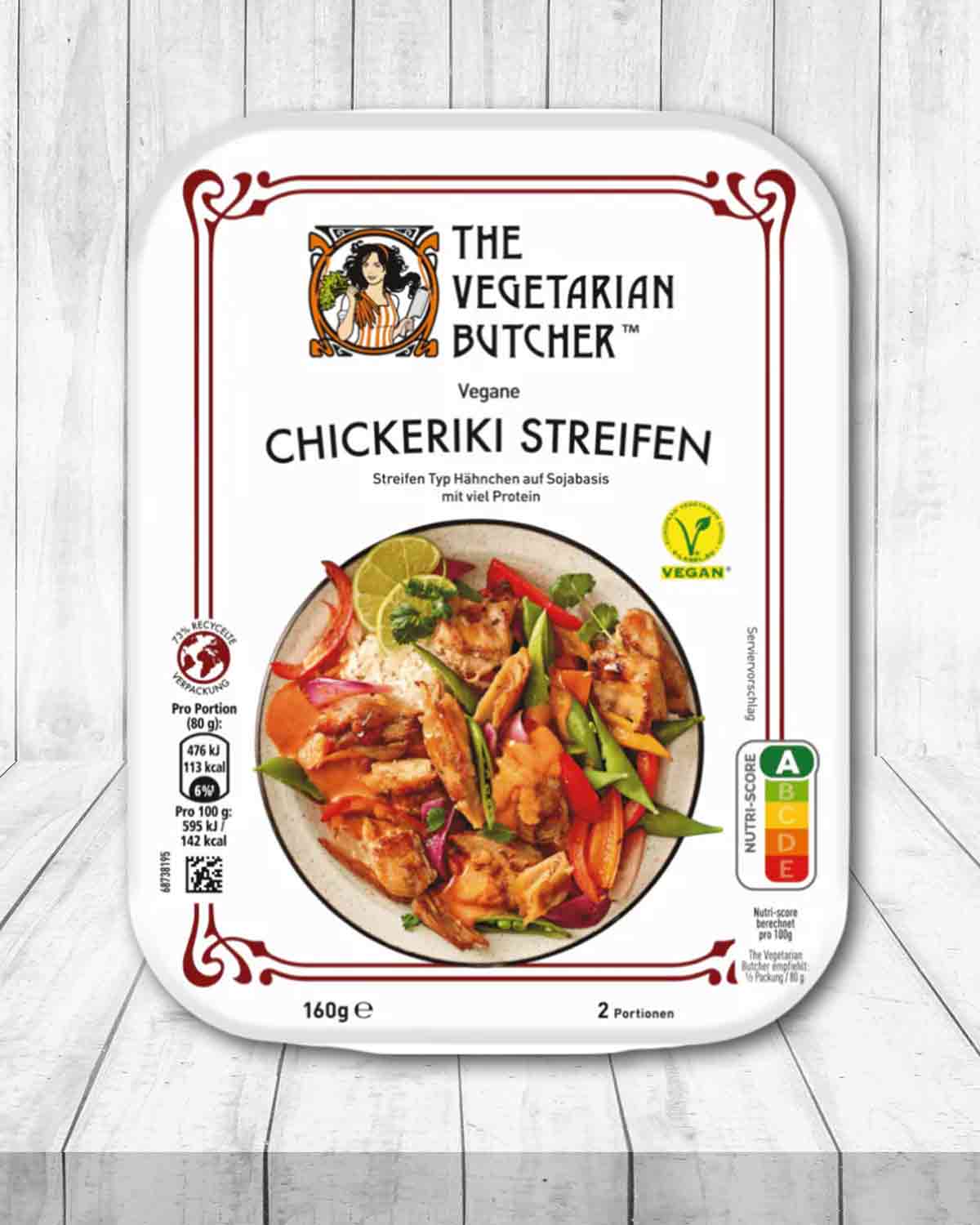 Die Chickeriki Streifen sind vegetarisch und vegan. Vegane Chickeriki Streifen von The Vegetarian Butcher