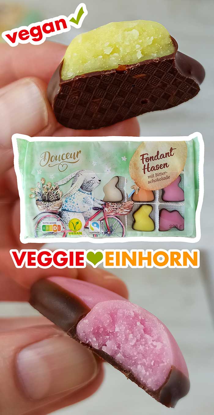 Das Fondant ist zart schmelzend. Angebissene Fondant Hasen von Penny