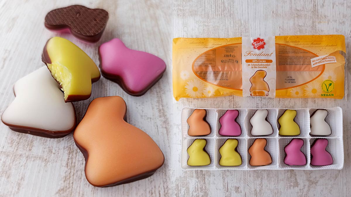 Die Fondant Hasen von Friedel sind eine leckere vegane Ostersüßigkeit. Vegane Fondant Hasen von Friedel