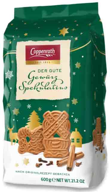 Die Gewürzspekulatius in der 600 g Packung von Coppenrath Feingebäck sind vegan. Vegane Gewürz Spekulatius von Coppenrath