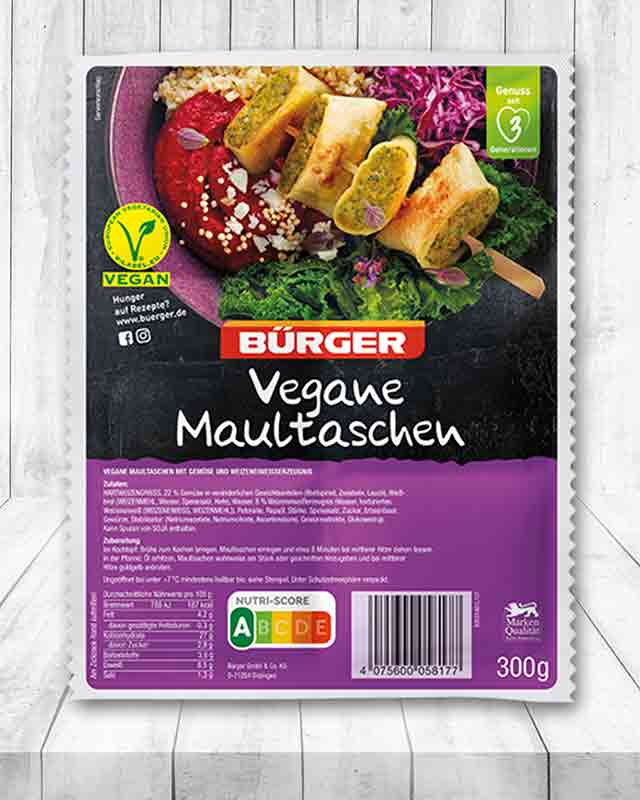 Eine Packung vegane Maultaschen von Bürger