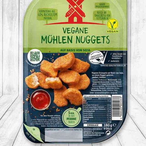 Eine Packung vegane Mühlen Nuggets