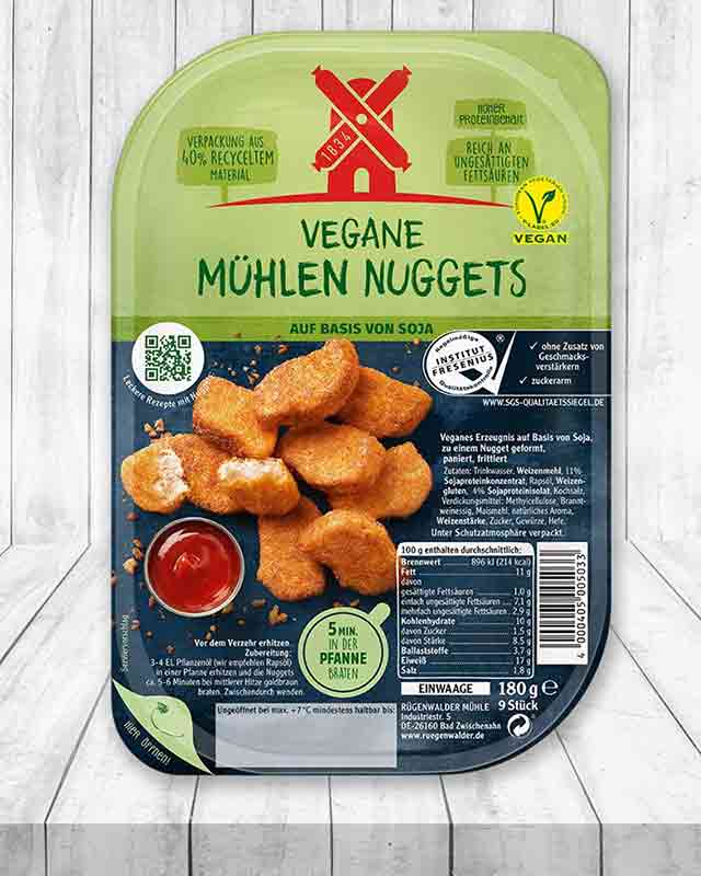 Eine Packung vegane Mühlen Nuggets