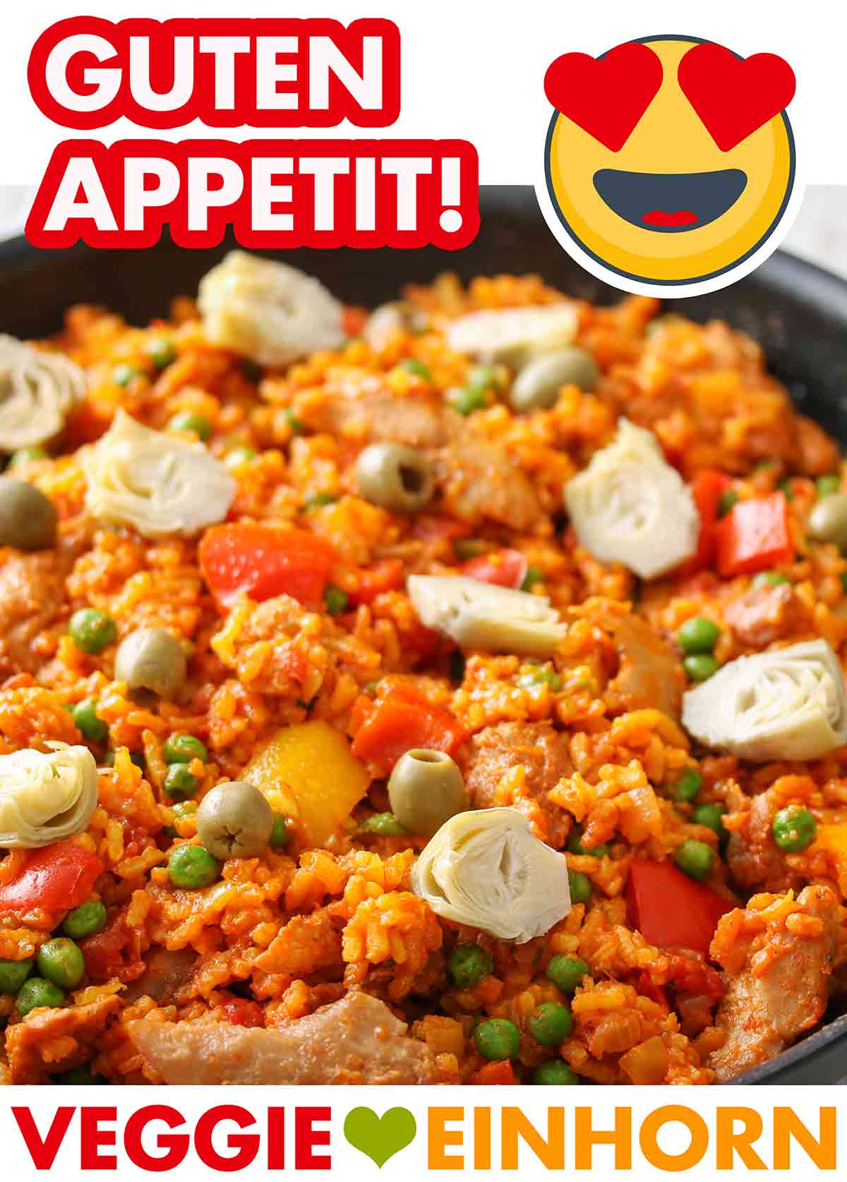 Das Paella Rezept ohne Fleisch ist vegetarisch und vegan. Vegane Gemüsepaella mit Artischockenherzen und Oliven