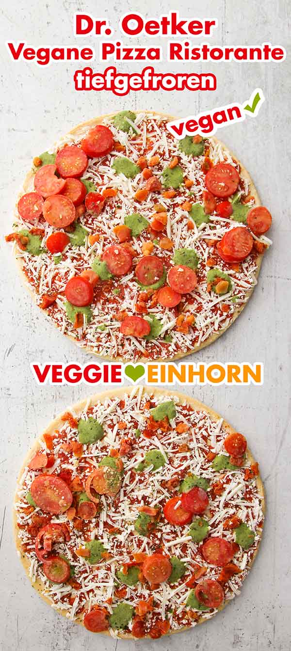 So sieht die vegane Pizza von Dr. Oetker gefroren aus. Zwei gefroerene vegane Pizzen von Dr. Oetker