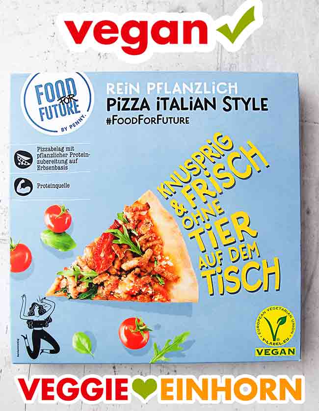Vegane Pizza von Penny Vorderseite der Verpackung der veganen Pizza von Penny