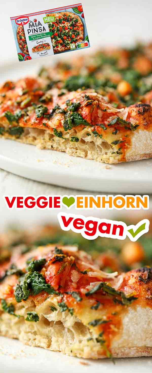 Der Boden der Pizza La Mia Pinsa von Dr. Oetker ist mit Sauerteig und einem Mix aus 3 Mehlsorten. Angeschnittener Boden der veganen Pizza La Mia Pinsa