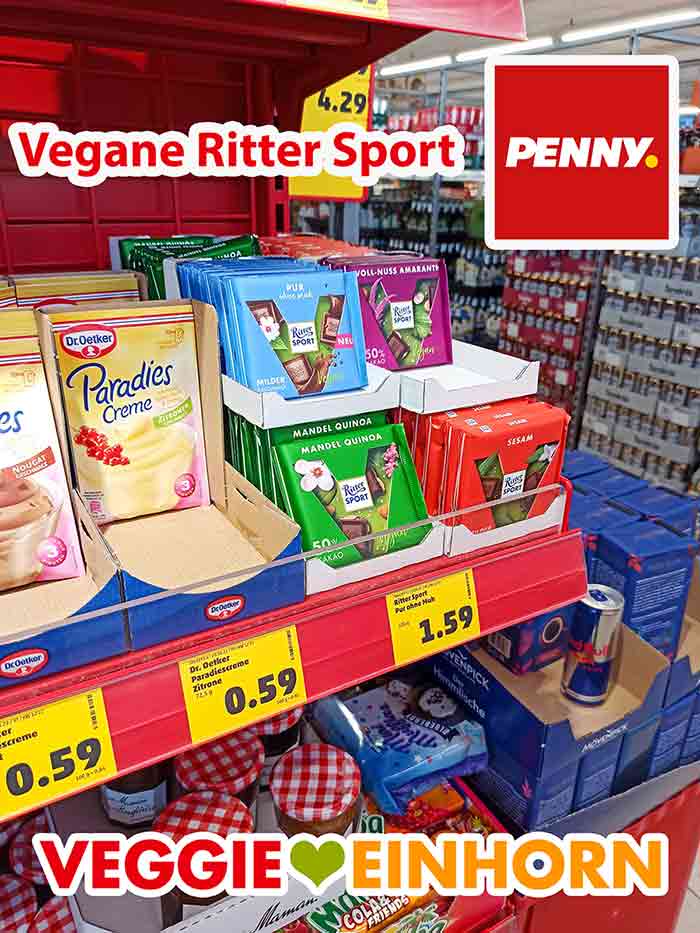 Vegane Ritter Sport Schokolade bei Penny Vegane Schokolade von Ritter Sport im Supermarkt Regal