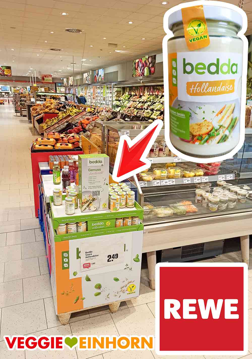 Die vegane Sauce Hollandaise von bedda gibt es zum Beispiel bei Rewe. Vegane Sauce Hollandaise von bedda im Rewe