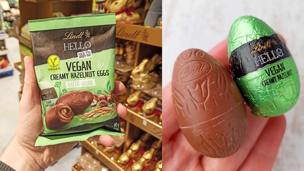 Lindt HELLO Vegan Creamy Hazelnut Eggs mit Hafer-Drink Vegane gefüllte Schokoeier von Lindt HELLO
