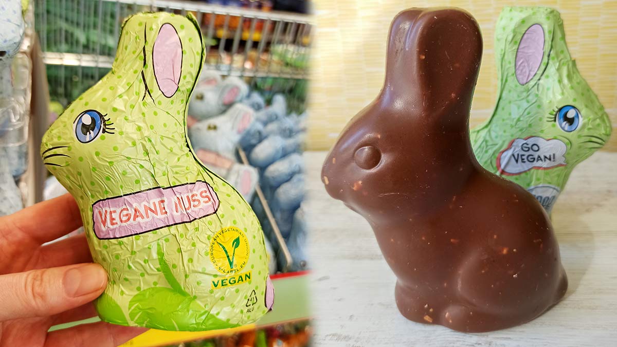 Dieser Schokohase ist vegan. Veganer Schokohase aus Nuss Schokolade von Penny
