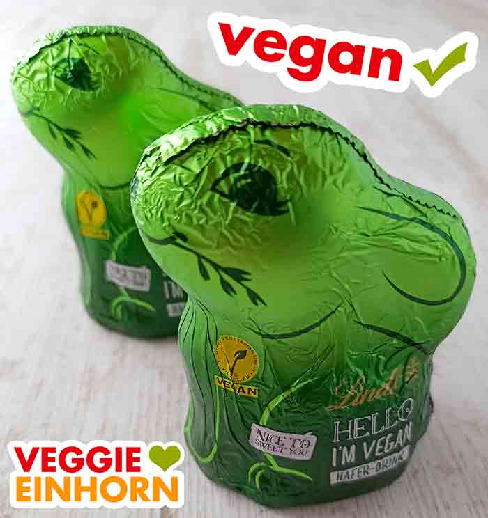 Zwei vegane Lindt Hello Osterhasen Zwei vegane Schokoladen Hasen für Ostern von Lindt Hello
