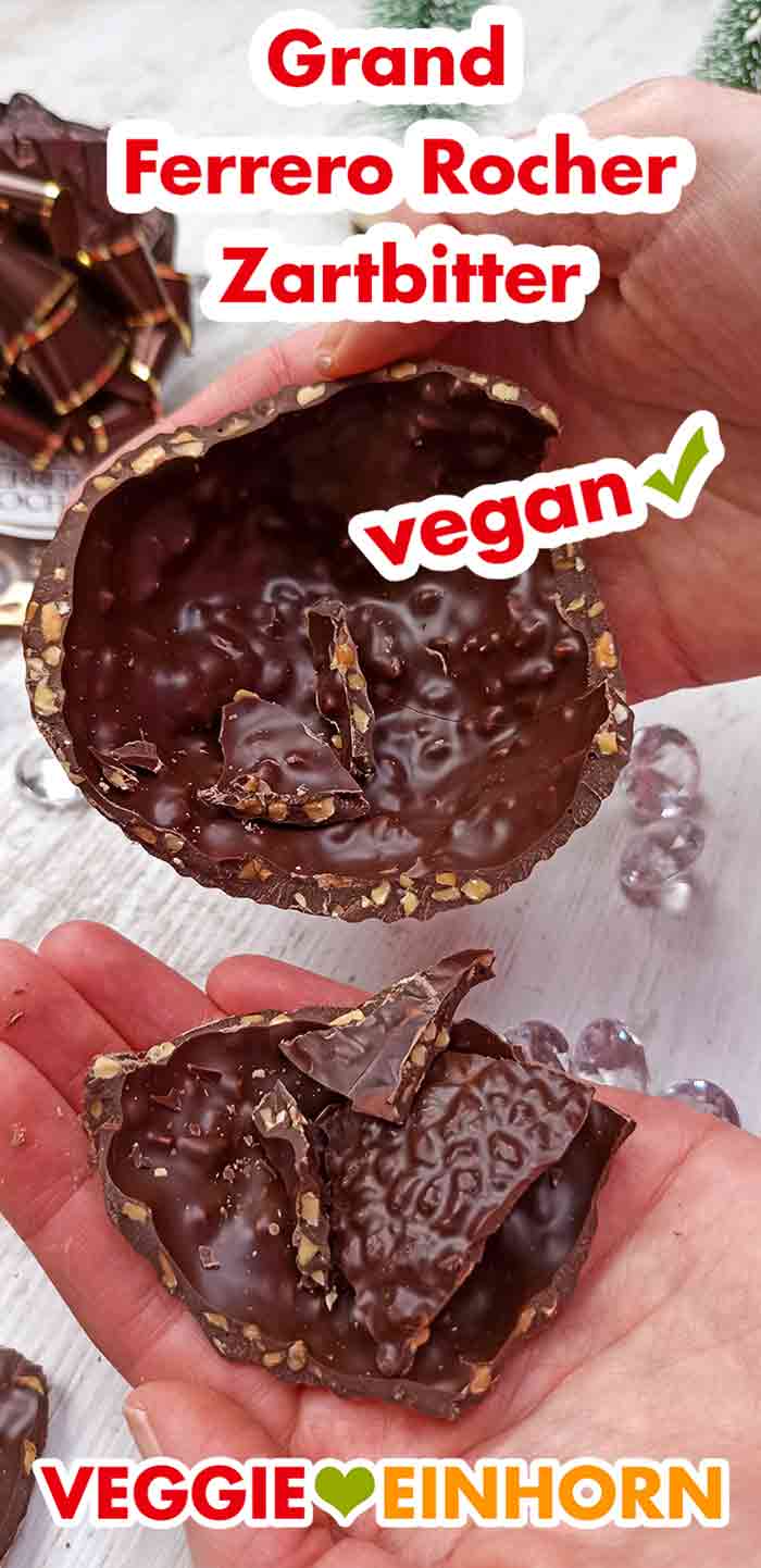 So sieht die Schokolade des veganen Grand Ferrero Rocher aus. Das Innere des geöffneten Grand Ferrero Zartbitter