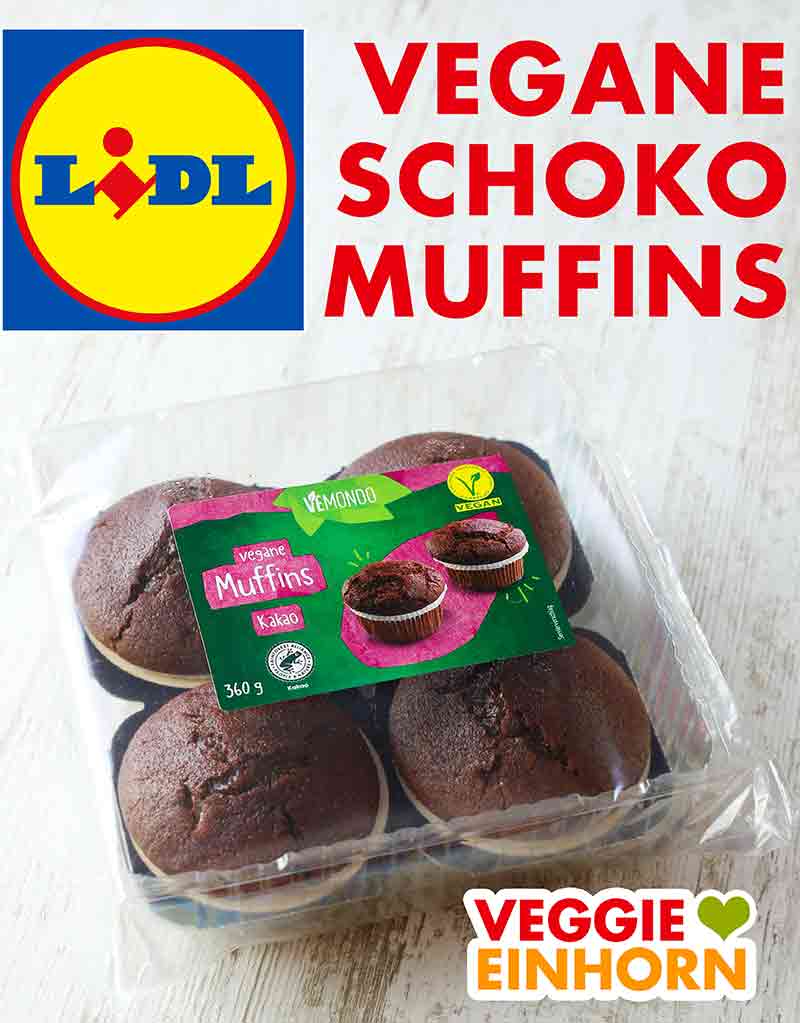 In der Packung sind vier vegane Schoko Muffins. Eine Packung vegane Schokomuffins von Lidl