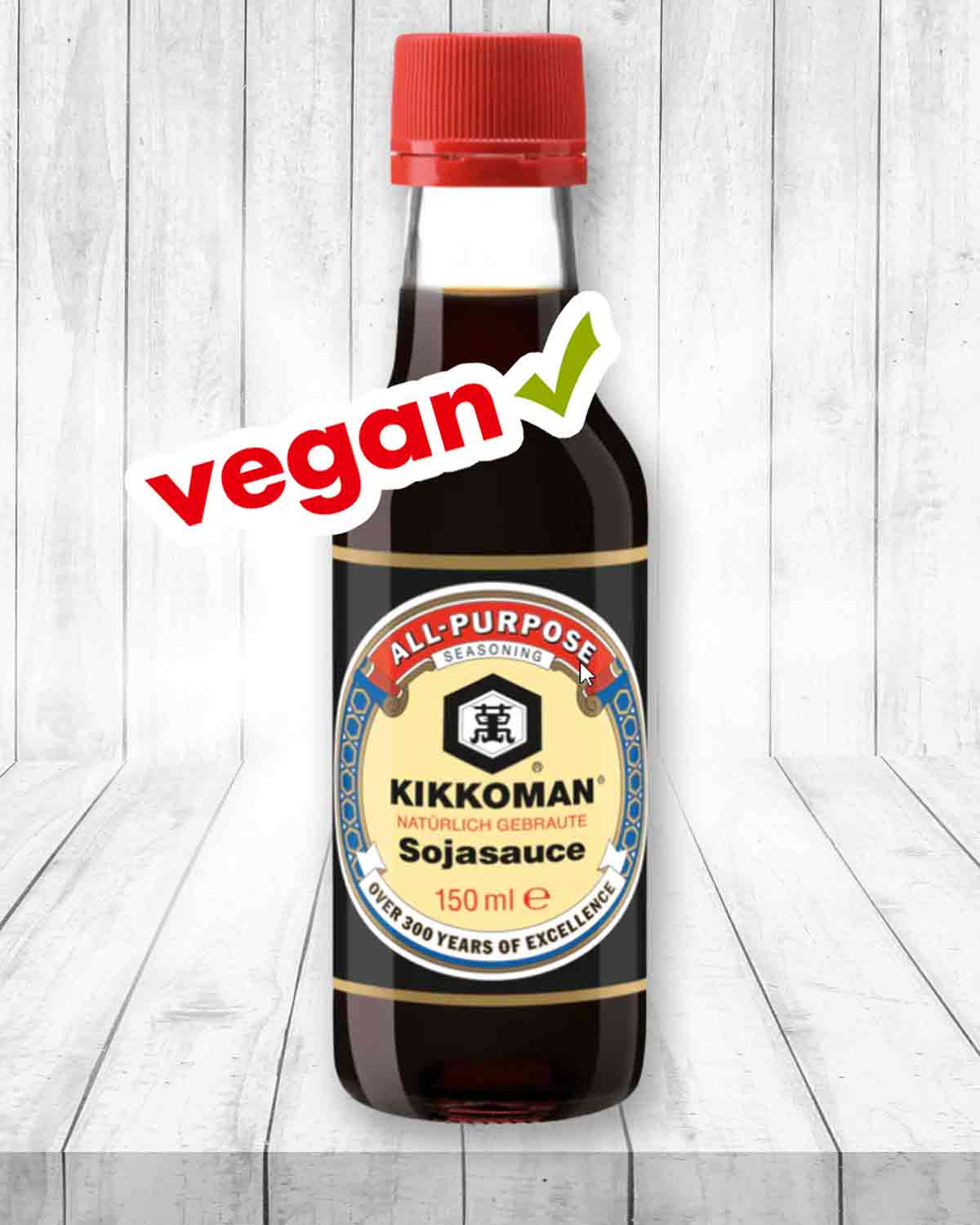 Die Sojasauce von Kikkoman ist vegan. Vegane Kikkoman Sojasauce