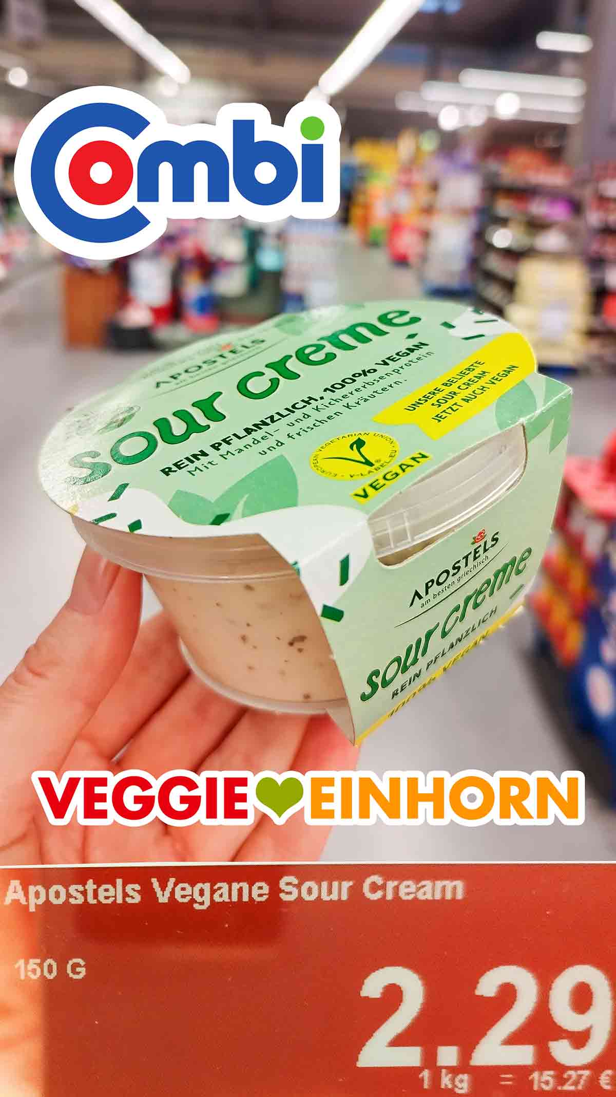 Ich habe die vegane Sour Creme von Apostels bei Combi im Angebot gekauft. Ein Becher vegane Sour Creme von Apostels im Combi