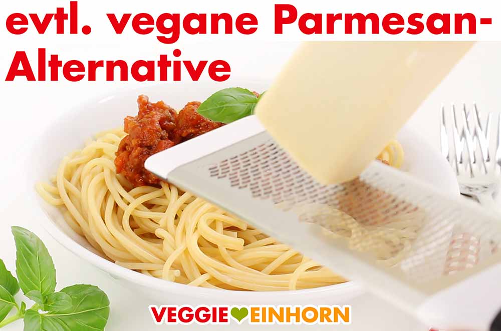 Ein Stück vegane Parmesan-Alternative und eine Reibe