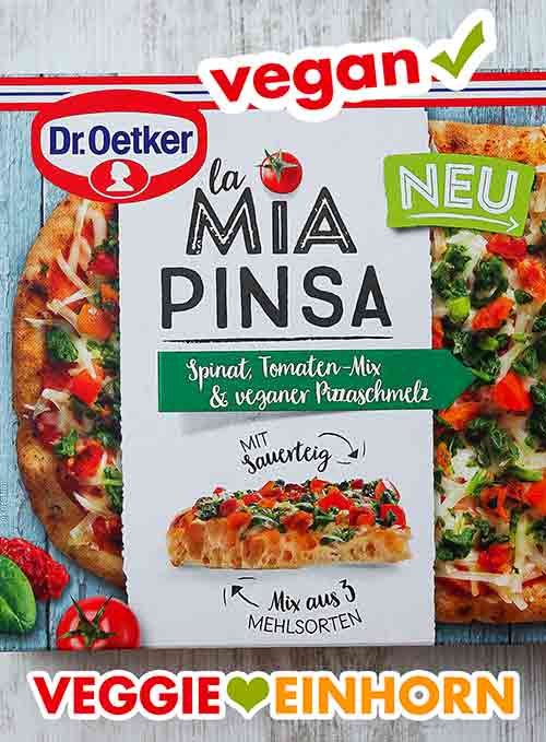 Dr. Oetker Pizza La Mia Pinsa Vorderseite der Verpackung der veganen Pizza La Mia Pinsa