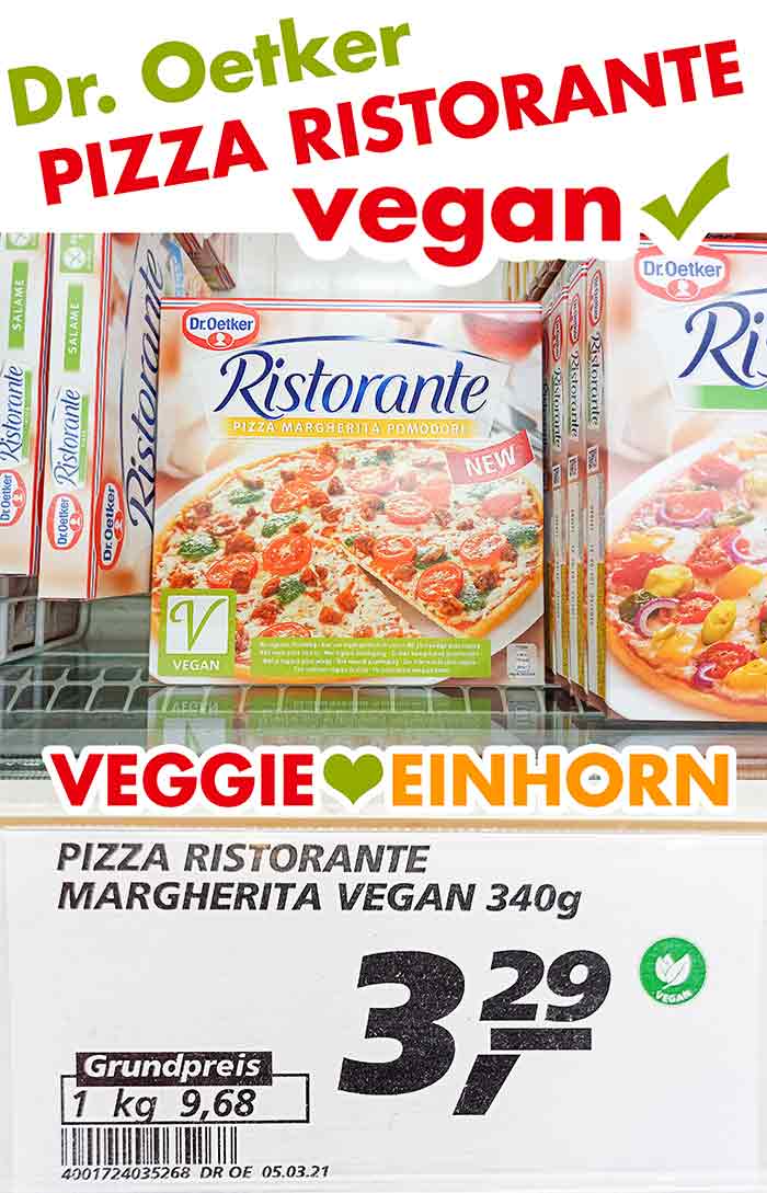 Vegane Pizza von Dr. Oetker in der Tiefkühltruhe im Supermarkt