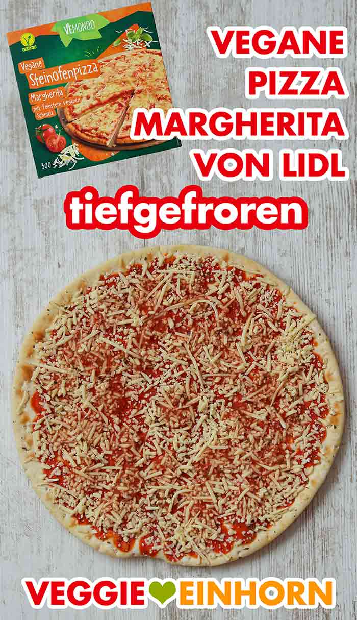 So sieht die Pizza Margherita von Lidl Vemondo tiefgefroren aus. Tiefgekühlte vegane Pizza Margherita von Lidl