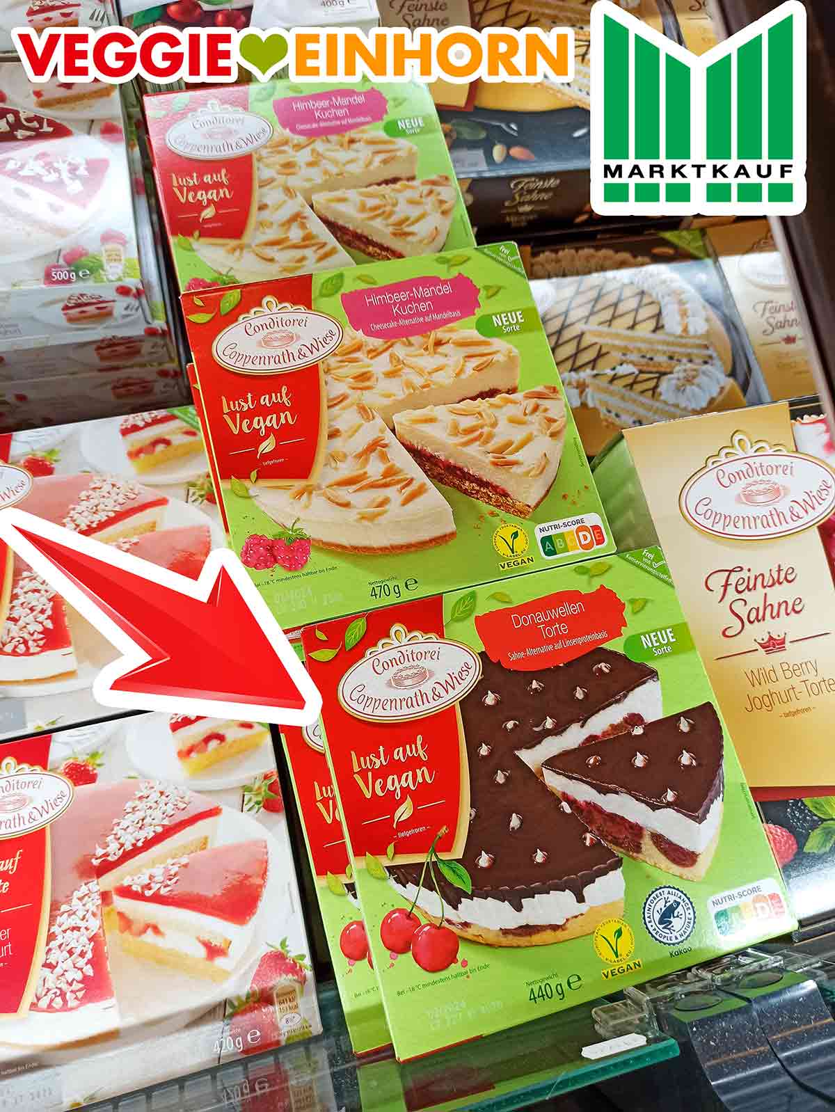 Die veganen Torten aus der Conditorei Coppenrath und Wiese sind tiefgefroren. Tiefgekühlte vegane Torten von Coppenrath und Wiese in der Tiefkühltruhe bei Marktkauf