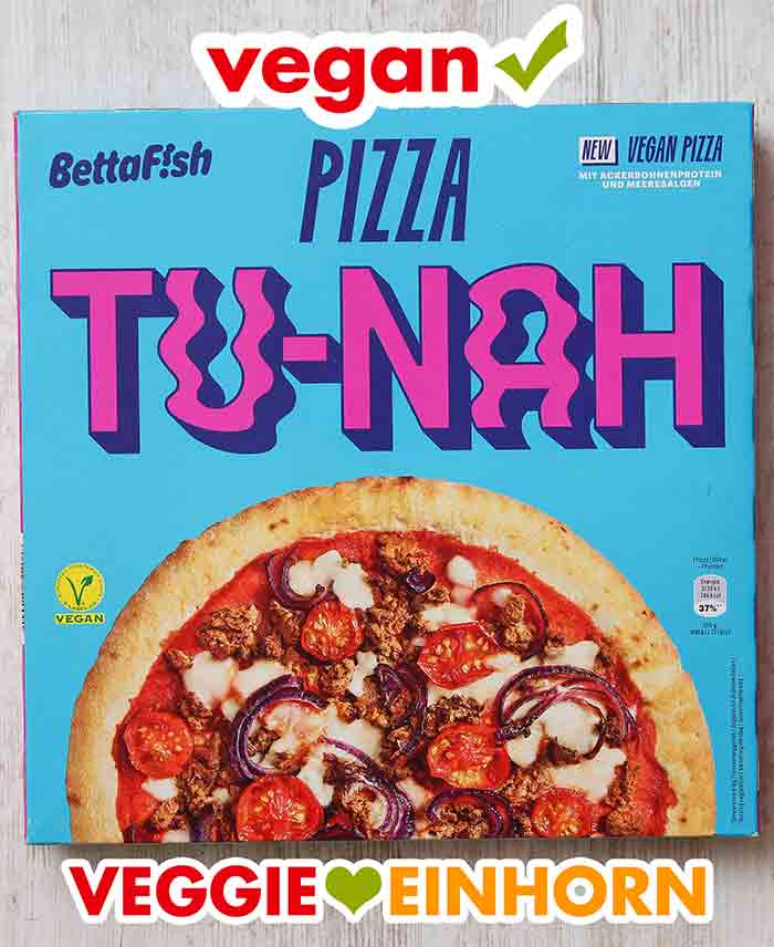 Die vegane Fertigpizza mit Thunfisch von Betta Fish Eine Packung Pizza Tu-Nah von BettaF!sh