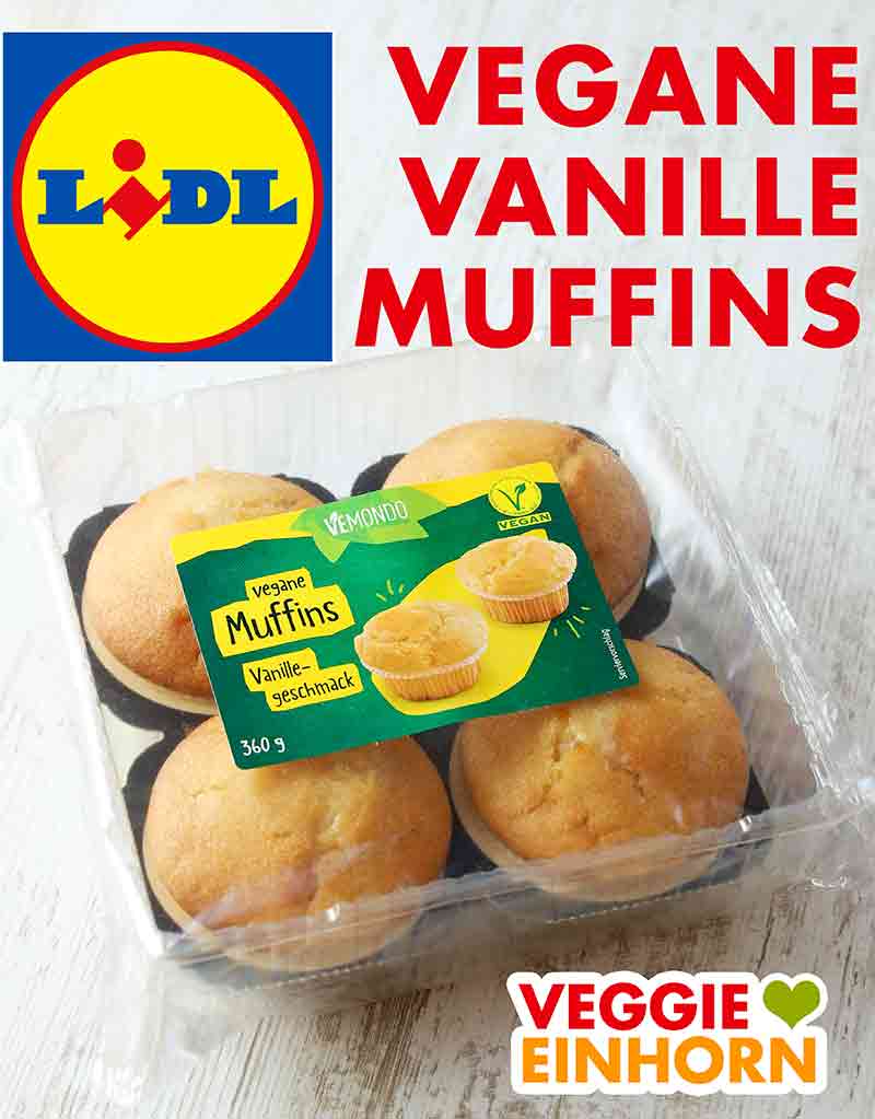 In der Packung sind vier vegane Vanillemuffins von Vemondo. Eine Packung vegane Vanille Muffins von Lidl
