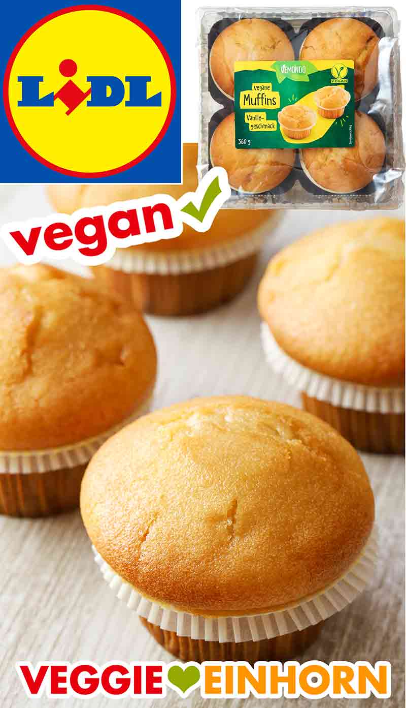Vier vegane Vanille Muffins von Lidl Vegane Vanillemuffins von Lidl auf einem Tisch