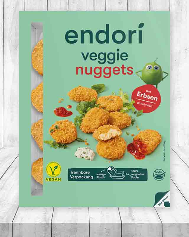 Eine Packung endori Veggie Nuggets. Veggie Nuggets von Endori